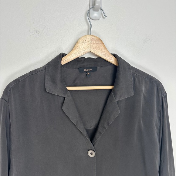 Quince 100% Washable Silk Pajama Long Sleeve Top Charcoal M - Picture 6 of 12